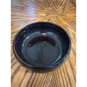 Handmade Navy Blue Glazed Ceramic Serving Bowl Minimalist Stoneware 6.5 Inch